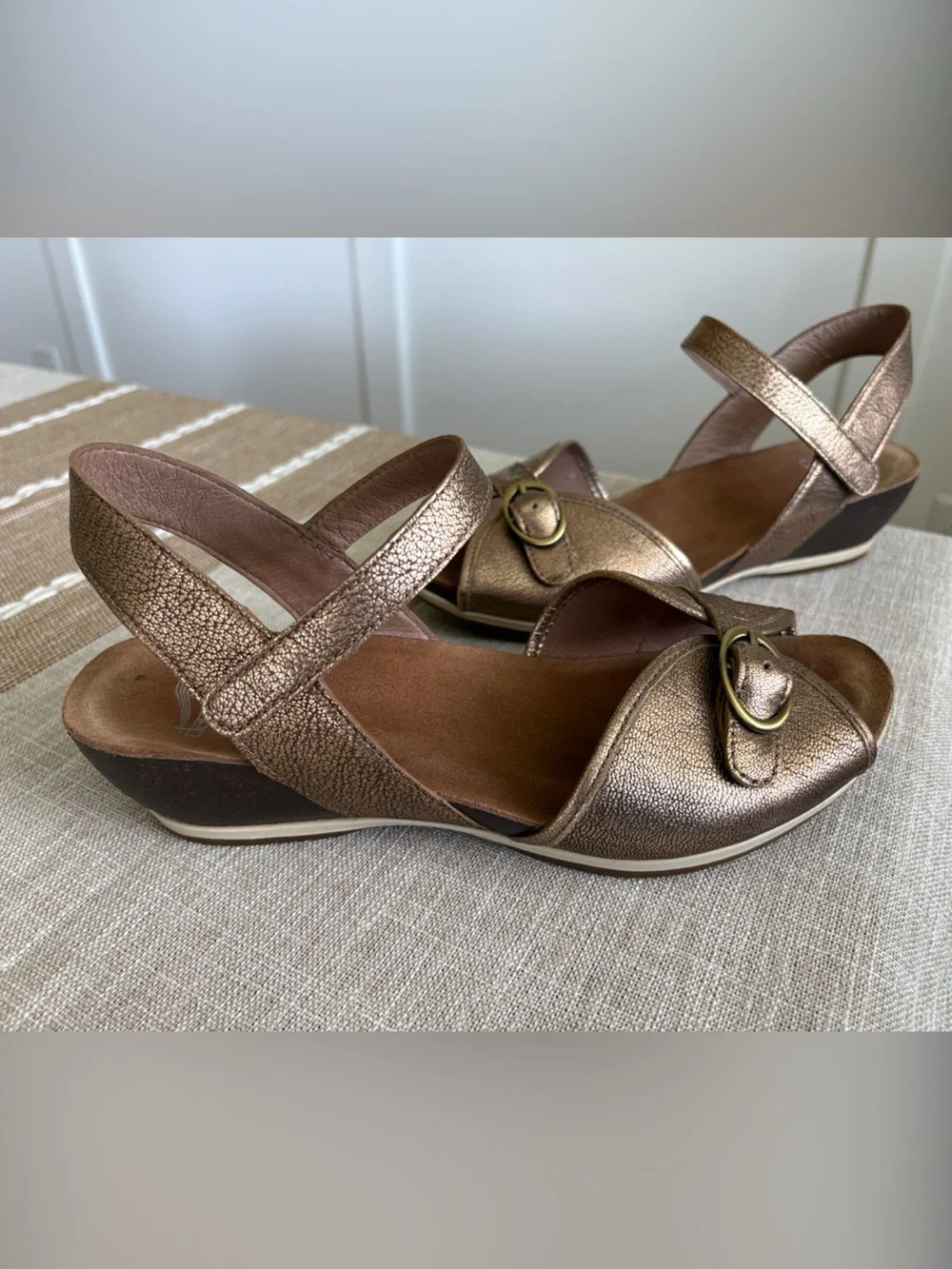 Dansko Bronze Metallic Slingback Wedges